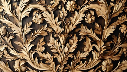 Wall Mural - intricately carved gilded wooden frieze adorned with exquisite acanthus leaves and floral patterns