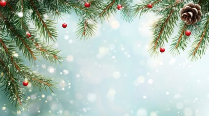 Wall Mural - christmas holiday background with a christmas tree branch and text copy space. christmas frame for y