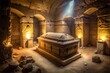 © Introvertia - Golden coffin in ancient tomb with stone platform
