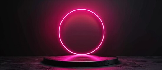 Poster - Pink Neon Circle Light on a Black Platform