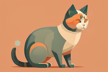 Cute cat sitting on the floor. Vector illustration in retro style. ai generative