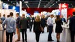 © Viewvie - Blurred rear view of people browsing booths at an exhibition.