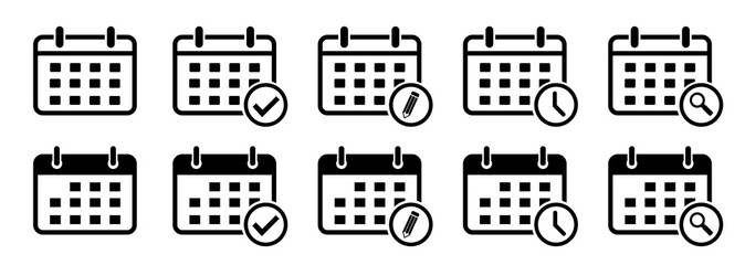 Calendar vector icons. Calendar icon set. Calender symbol. Calendar planner icon collection.