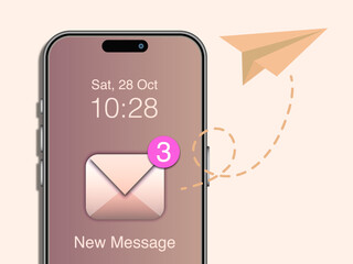 Poster - Send and Receive Email, SMS from Smartphone with Paper Plane Icon. Message Transfer Business Concept. Vector.
