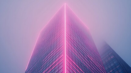 Canvas Print - Pink Neon Skyline Building in Foggy Weather