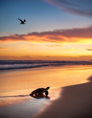 Canvas Print - Turtle on the beach at sunset, Sanibel Island, Florida