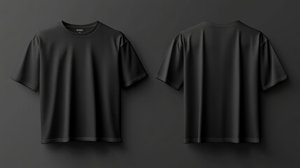 Wall Mural - Black t-shirt displayed from front and back views.