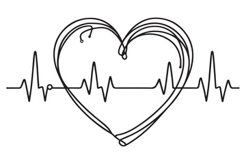 One line Heart cardiogram continuous drawing isolated