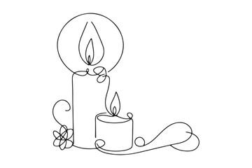 Wall Mural - Candle light continuous one line drawing art.