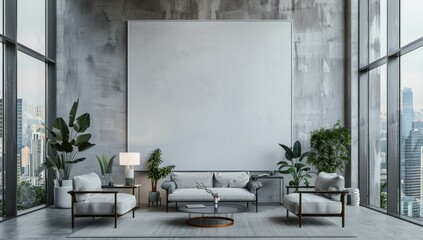 Poster - Modern Living Room with City View