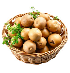 a Basket with fresh potatoes on Isolated transparent background png. generated with AI