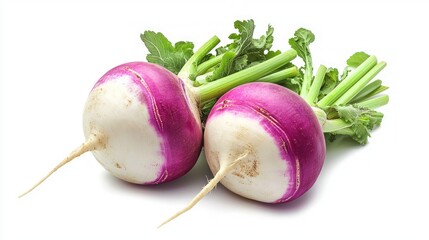 Wall Mural - Vibrant 3D Render of Fresh Turnip with Purple and White Skin on White Background - Food and Nutrition Concept