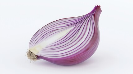 Wall Mural - Detailed 3D Render of Fresh Onion Halved, Layers and Color Exposed on White Background