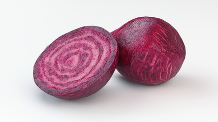 Wall Mural - Vibrant 3D Render of Fresh Beet Halves on White Background with Emphasis on Color and Texture