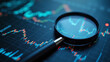 © artmozai - Magnifying glass over digital financial charts symbolizing data analysis and market research