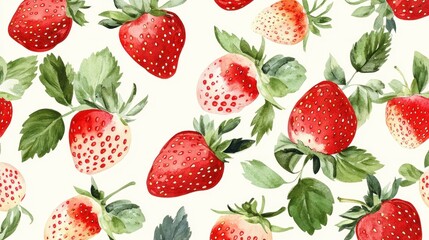 Watercolor Strawberry Seamless Pattern