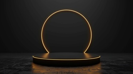 Wall Mural - Black Platform with Glowing Gold Circle