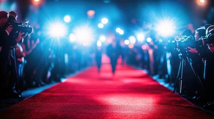 Paparazzi Taking Pictures on Red Carpet at Glamorous Awards Event with Audience