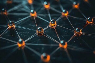 Poster - Network of Interconnected Glowing Nodes Technology, Communication, Data Concept, 3D Render