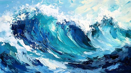 Wall Mural - Abstract Oil Painting of a Blue and White Wave