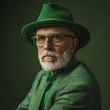 © ihalilyp - A stylish senior man wearing a green hat and glasses is looking at the camera. He is wearing a green jacket