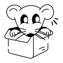 Poster - Comic style icon of rat hiding in box 