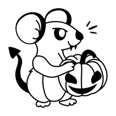 Wall Mural - Hand drawn mascot of halloween rat holding pumpkin 