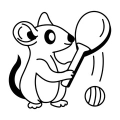 Sticker - Rat playing tennis comic style icon 