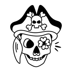 Canvas Print - Hand drawn icon of pirate skull with eye patch  