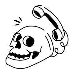 Sticker - Doodle style icon of death call skull 