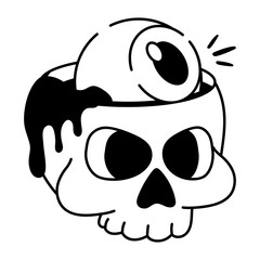 Sticker - Halloween skill with eyeball, doodle icon 