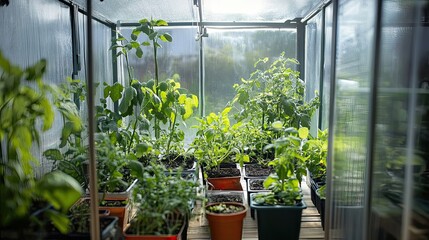 Wall Mural - Green Plants Growing in a Greenhouse