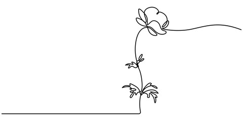 Wall Mural - Trollius or globe flower in continuous line art drawing style. Minimalist black linear sketch isolated on white background. Vector illustration, Flower drawing mono line. Continuous line icon on white