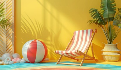 Canvas Print - Summer Vacation Vibes - Relaxing Chair and Beach Ball