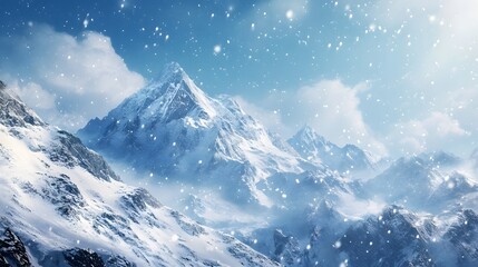 Sticker - Beautiful snow-covered mountains against the blue sky. Panoramic view of a winter landscape in the highlands