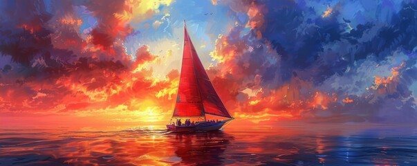 Wall Mural - Sailboat at Sunset