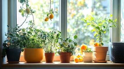 Canvas Print - Indoor Plants in Pots on Windowsill with Sunlit View