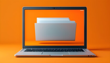 Wall Mural - Digital file folder on laptop display with vibrant orange backdrop showcasing generative AI concepts