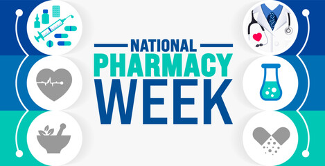 Wall Mural - national pharmacy week background or banner design template is observed every year in October. Holiday concept. Template for card, poster, placard, template. eps 10