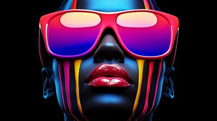 Wall Mural - a woman with colorful makeup and sunglasses on her face. the sunglasses are purple, red, and yellow