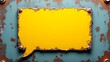 © Rax Qiu - Yellow metal speech bubble signs bolted to rusted, decayed blue surfaces