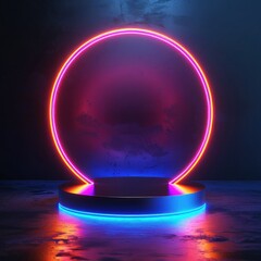 Wall Mural - Neon Circle Light and Platform