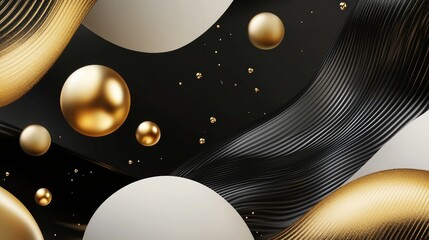 Wall Mural - Abstract Gold and Black Background with 3D Elements