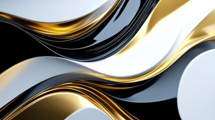 Sticker - Elegant Curves of Gold, Black and White Textures