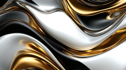 Wall Mural - Elegant Swirls of Gold, Black, and White Abstract Design