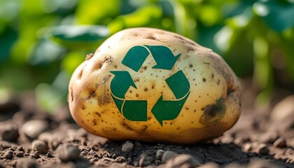 Poster - Eco-friendly potatoes promoting sustainability and zero waste lifestyle with green recycle symbol on packaging