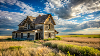 Abandoned farm house in rural Alberta surrounded by overgrown fields, Hanna, Alberta, abandoned, farm, house, rural