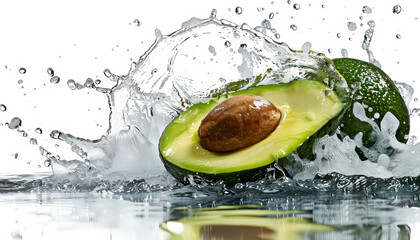 Wall Mural - A green avocado is floating in a splash of water