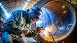 © suwatthana - Welder using tools to clean root surfaces of weld, welder, tools, mechanical cleaning, root surface