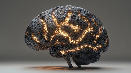 Poster - Neural Elegance. Illuminated Brain Sculpture Showcasing Complex Networks